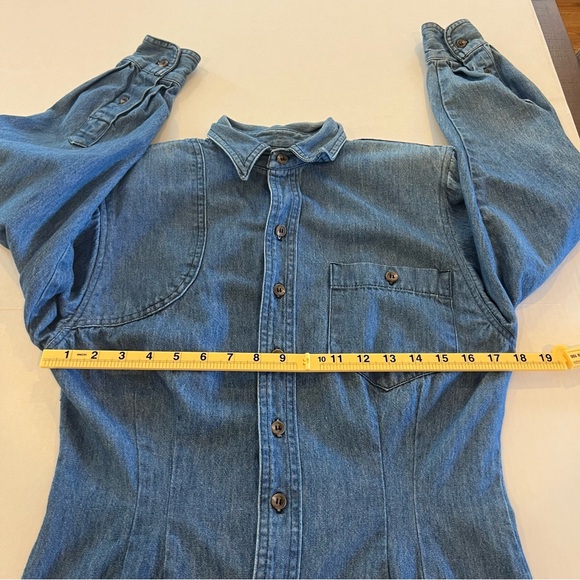Ralph Lauren Women’s Denim Dress Size 10 VINTAGE Button Front Shoulder Pads 80’s - Picture 11 of 15